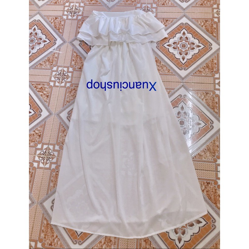 [Mã WAMT1505 giảm 10K đơn 0K] Đầm Trắng Xẻ Tà Phối Bèo,Maxi Đi Biển, kèm hình ảnh thật | BigBuy360 - bigbuy360.vn