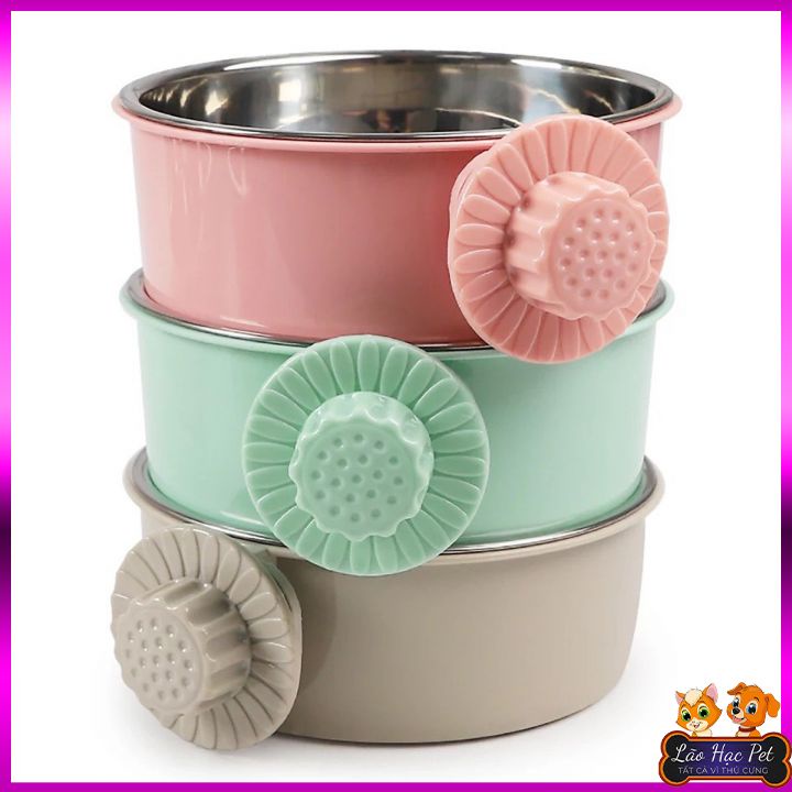 Bát Gắn Chuồng Cho Chó Mèo Thỏ 2 Lớp Nhựa Và Inox Bền Đẹp, Tiện Lợi - Size 13cm, 15cm