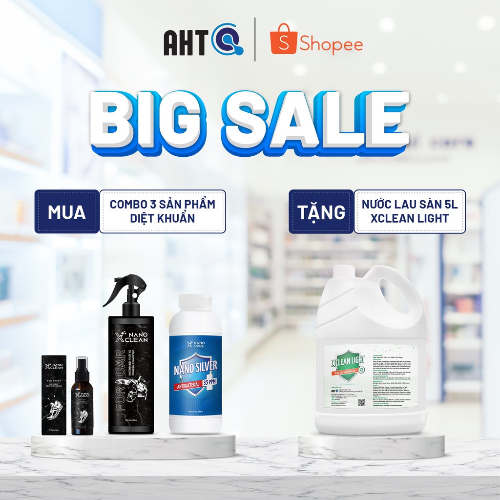 [HOT SALE: Tặng NƯỚC LAU SÀN 5L] Bộ sản phẩm Nano Bạc bảo vệ gia đình Nano Xclean AHTC- Khử mùi, khử khuẩn, làm sạch