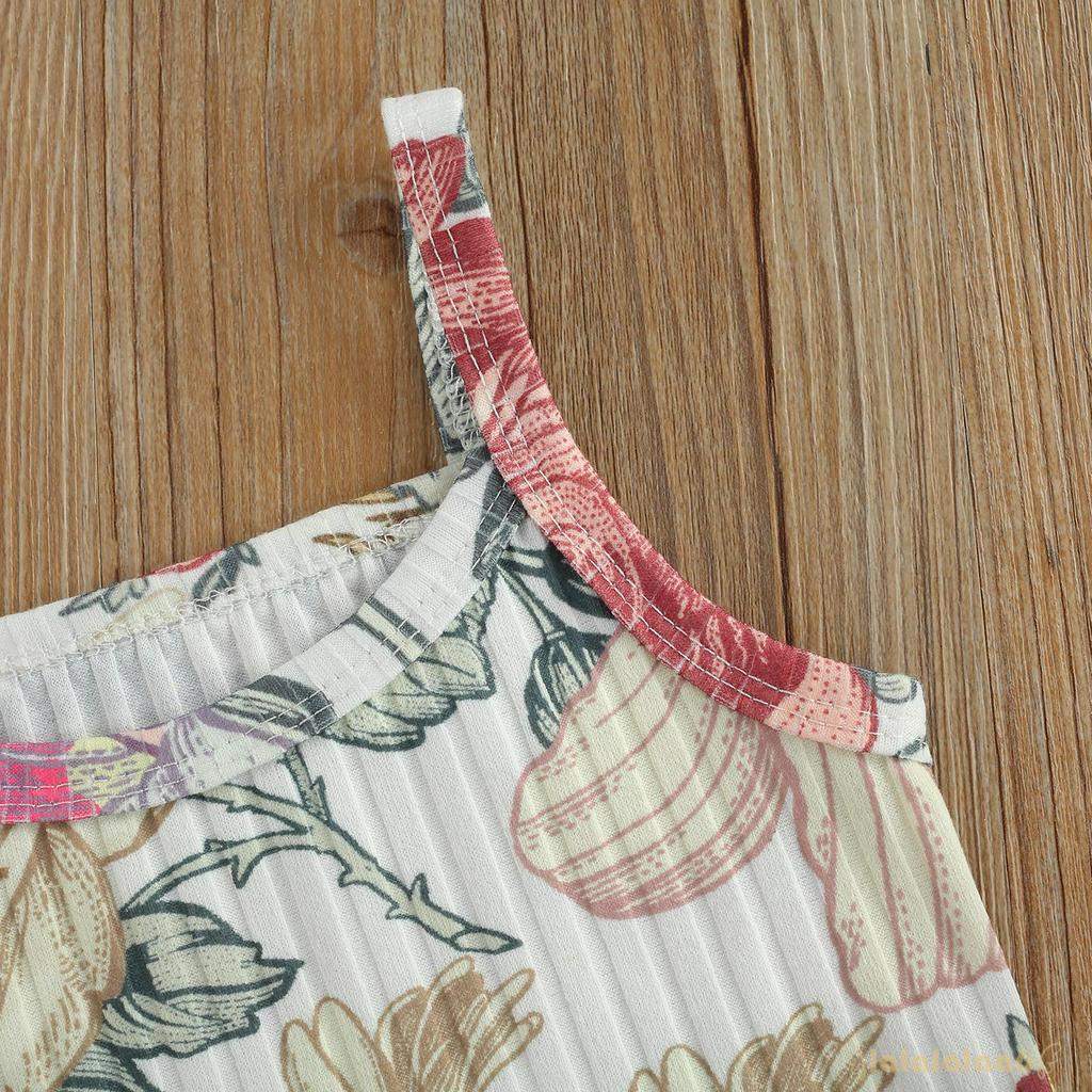 Bộ Áo Crop Top 2 Dây In Hoa + Quần Ống Loe Thời Trang Cho Bé Gái