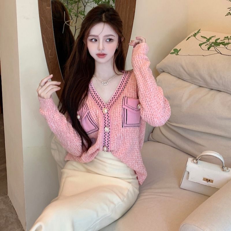 Áo Khoác Sweater Dệt Kim Cổ V Thiết Kế Trẻ Trung Cho Nữ  tao bao