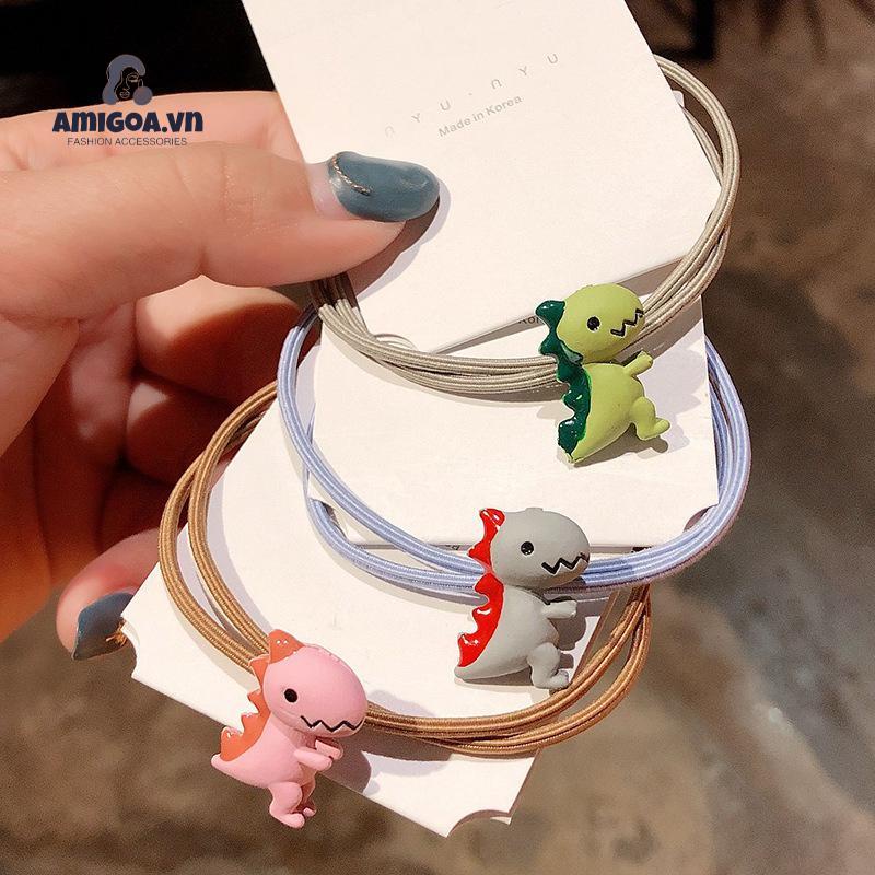 Dây Cột Tóc Cao Su Thắt Nút Họa Tiết Khủng Long Xinh Xắn