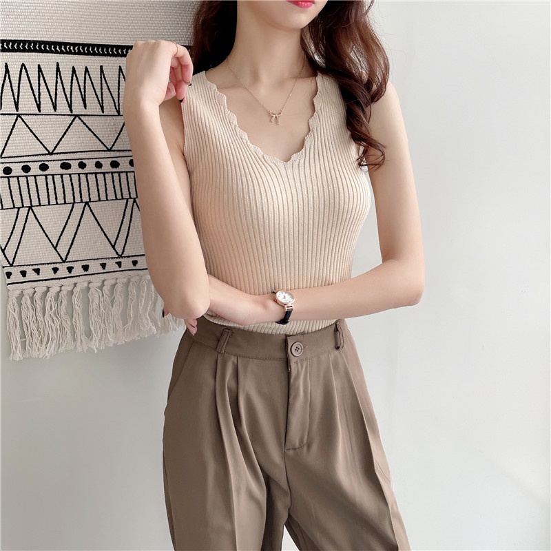  Áo Dệt Kim Không Tay Cổ Chữ V Phong Cách Hàn Quốc Cho Nữ 40-63kg | BigBuy360 - bigbuy360.vn