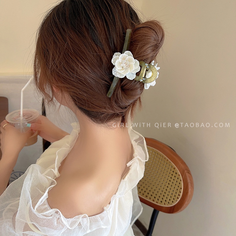 Mới Kẹp Tóc Hình Cá Mập Đính Hoa Trà Đơn Giản Thời Trang Hàn Quốc