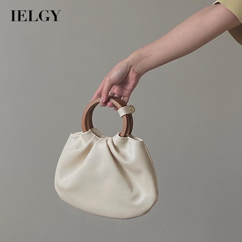 Ielgy Túi Đeo Vai Nhỏ Cầm Tay Một Bên Vai Xếp Ly Cá Tính Cổ Điển Có Tay Cầm Bằng Gỗ Cho Nữ