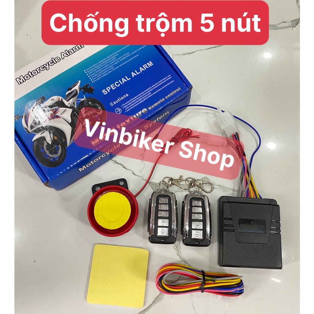 Chống Trộm 5 Nút kèm 2 Remote Điều Khiển Gắn Xe Máy Cực Bền