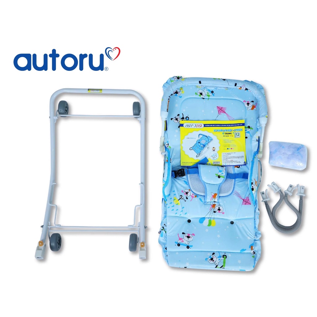 Xe nhún bập bênh cho bé ăn bột gấp gọn hiệu Autoru - xe 2 nhún kèm mùn chụp