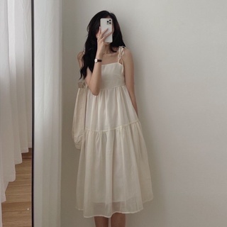 Đầm maxi babydoll 3 tầng váy 2 dây vải đũi mặc đi biển SIKY - VX05