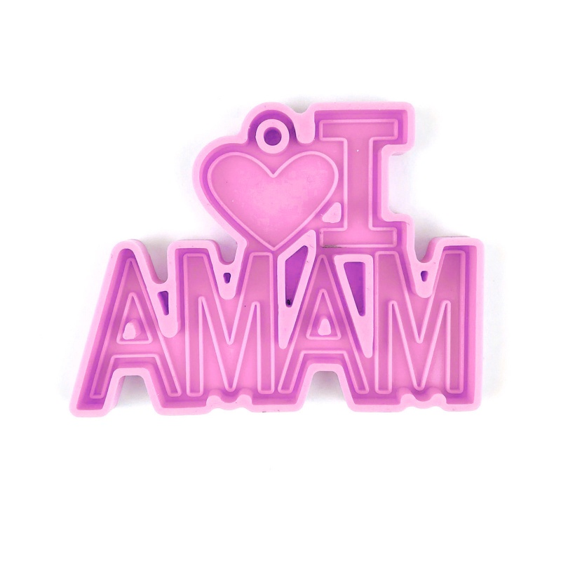Khuôn Silicone Làm Móc Khóa Nhựa Epoxy Hình Chữ I Love Mom Dad