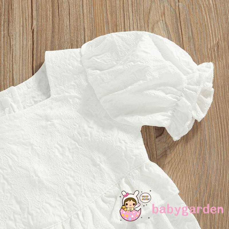 BABYGARDEN-0-24month Baby Girl Summer Jumpsuit, Puff Short Sleeve Square Neck Solid Lace Jacquard Ruffle Bodysuit
