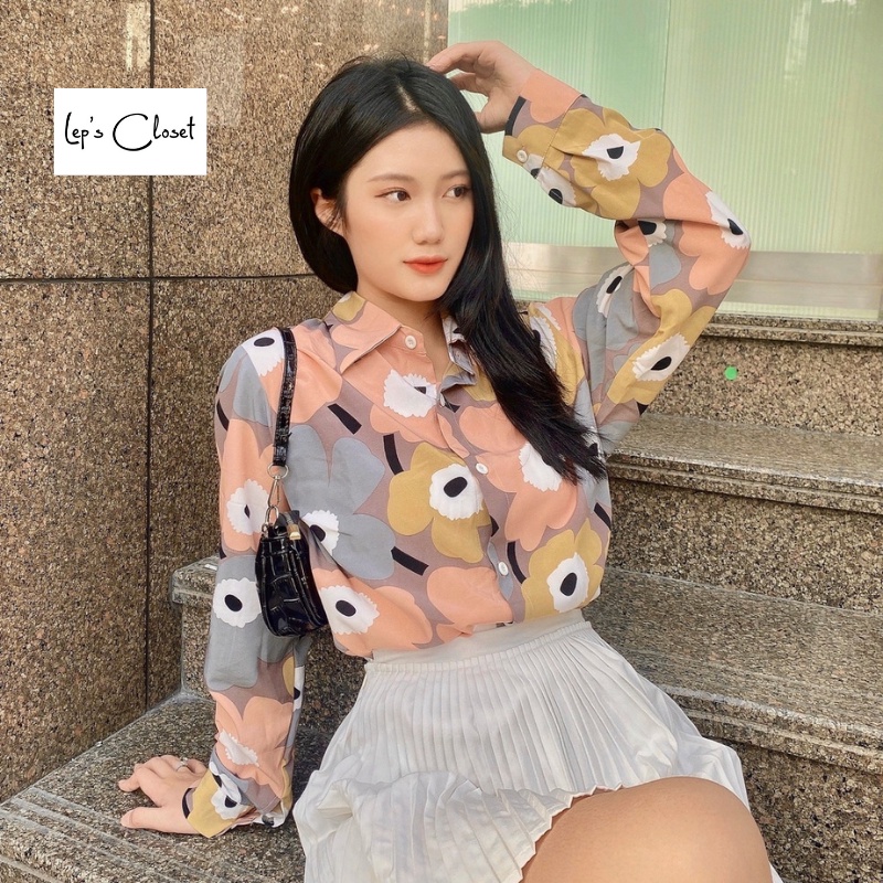 Áo sơ mi nữ Lụa Hoa cá tính , áo sơ mi tay dài siêu đẹp , áo giấu quần cá tính | BigBuy360 - bigbuy360.vn