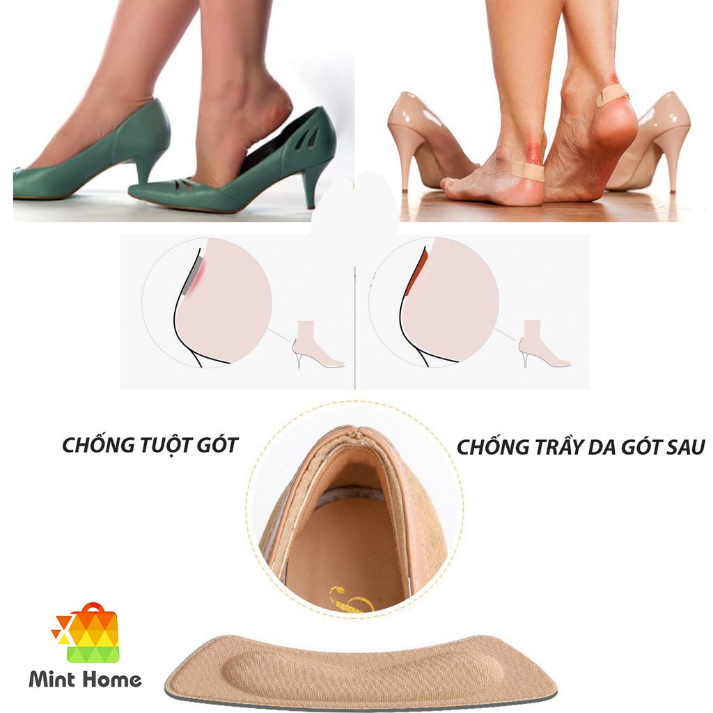 Miếng lót gót giày 4D chống rộng dán êm chân tăng size chống bị trầy bảo vệ gót sau nam nữ (Bộ 2 cái)
