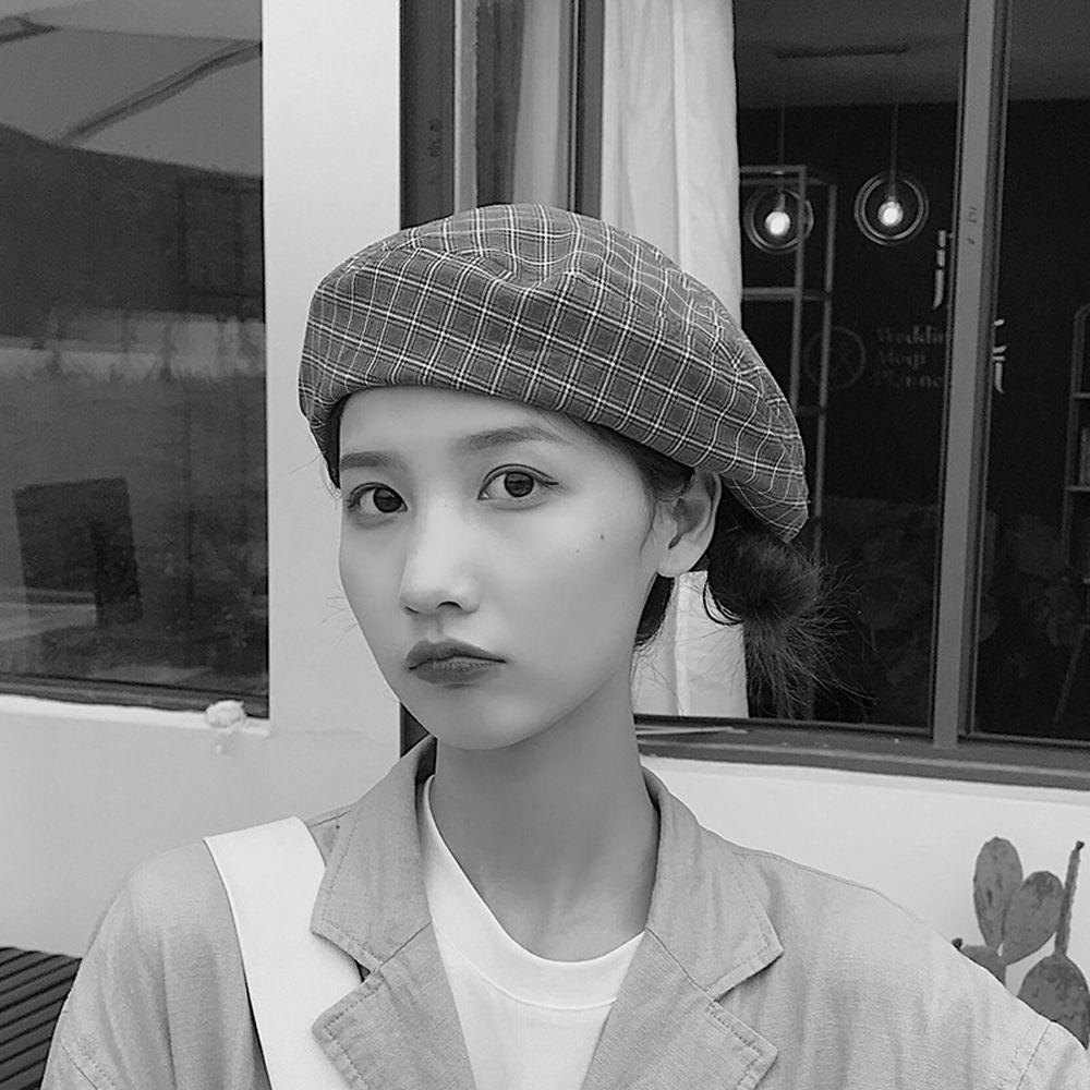 Mũ Beret Cotton Thoáng Khí Kẻ Sọc Caro Thanh Lịch Thời Trang Thu Đông Cho Nữ