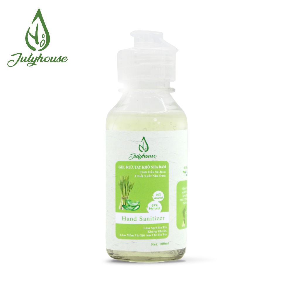 [Mã LIFEM1 giảm 50k đơn 99k] Gel rửa tay khô tinh dầu Sả và Nha Đam chai 100ml JULYHOUSE