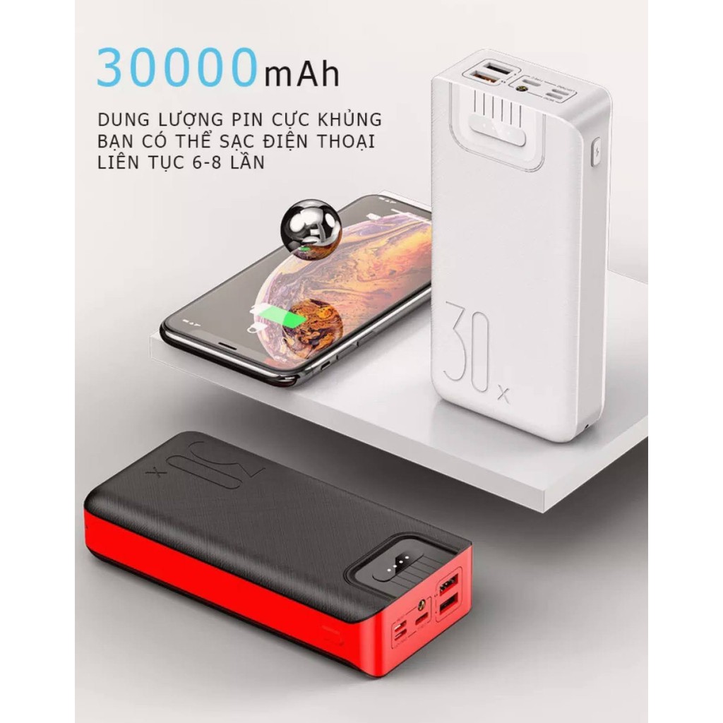 Sạc Dự Phòng 30000mahHàng Chính HãngPin Sạc Dự Phòng 30000mah Với Màn Hình Led Hiển Thị Thông Số Pin Đi Kèm 2 Cổng Sạc