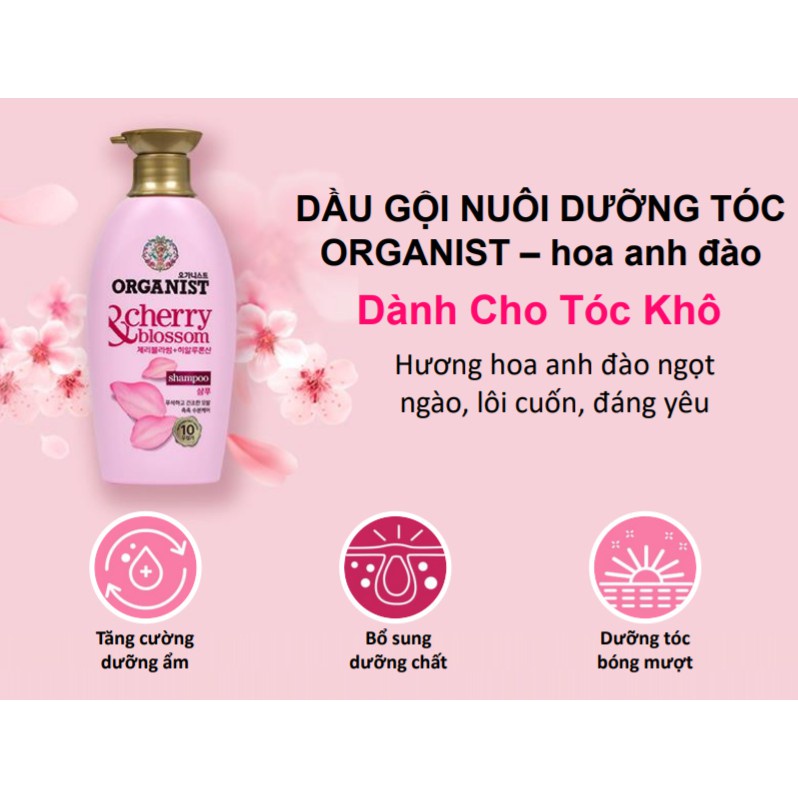 Bộ Đôi Dầu Gội Xả Organist chiết xuất từ Hoa Anh Đào Dành cho tóc Khô rối 550ml x2