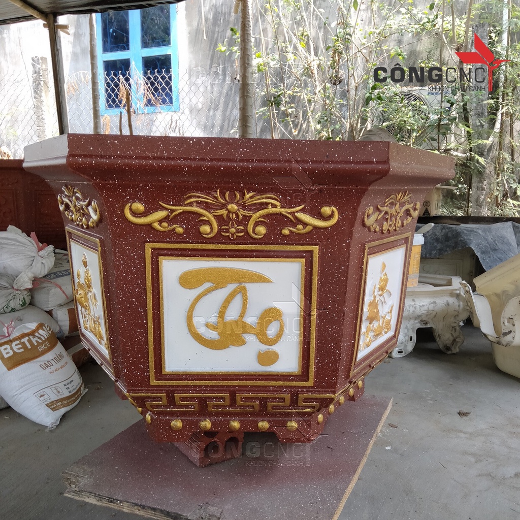 Khuôn Chậu Cảnh ABS Lục Giác 60 Hoa Sen, Phúc - Lộc - Thọ -cá chép- tài lộc LG60PLT không chân
