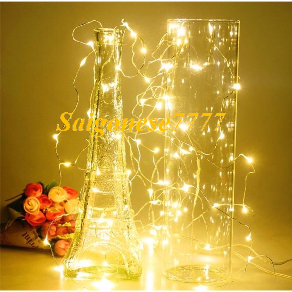 (Tặng Kèm Pin) Dây Đèn Led Đom Đóm Fairy Light Trang Trí Decor Quấn Cây Noel Lễ Tết Chỉnh Đèn Chớp Nháy/Đứng Yên