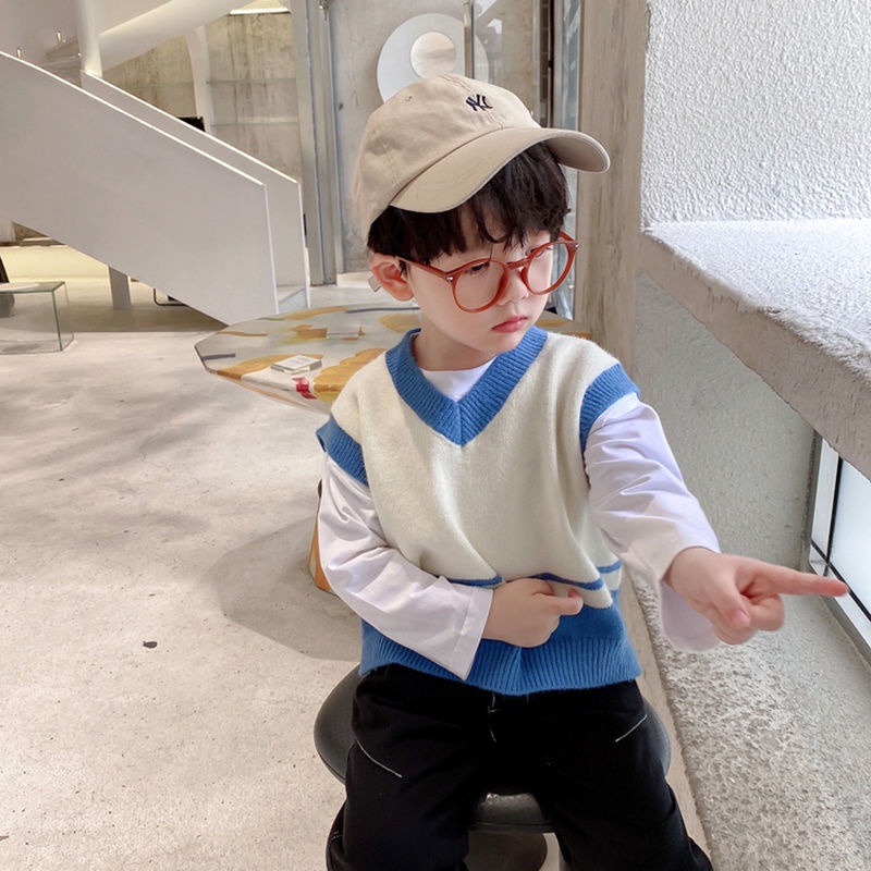 Áo Len Không Tay Cổ Chữ V Thời Trang Thu Đông Phong Cách Preppy Mới Cho Trẻ Em