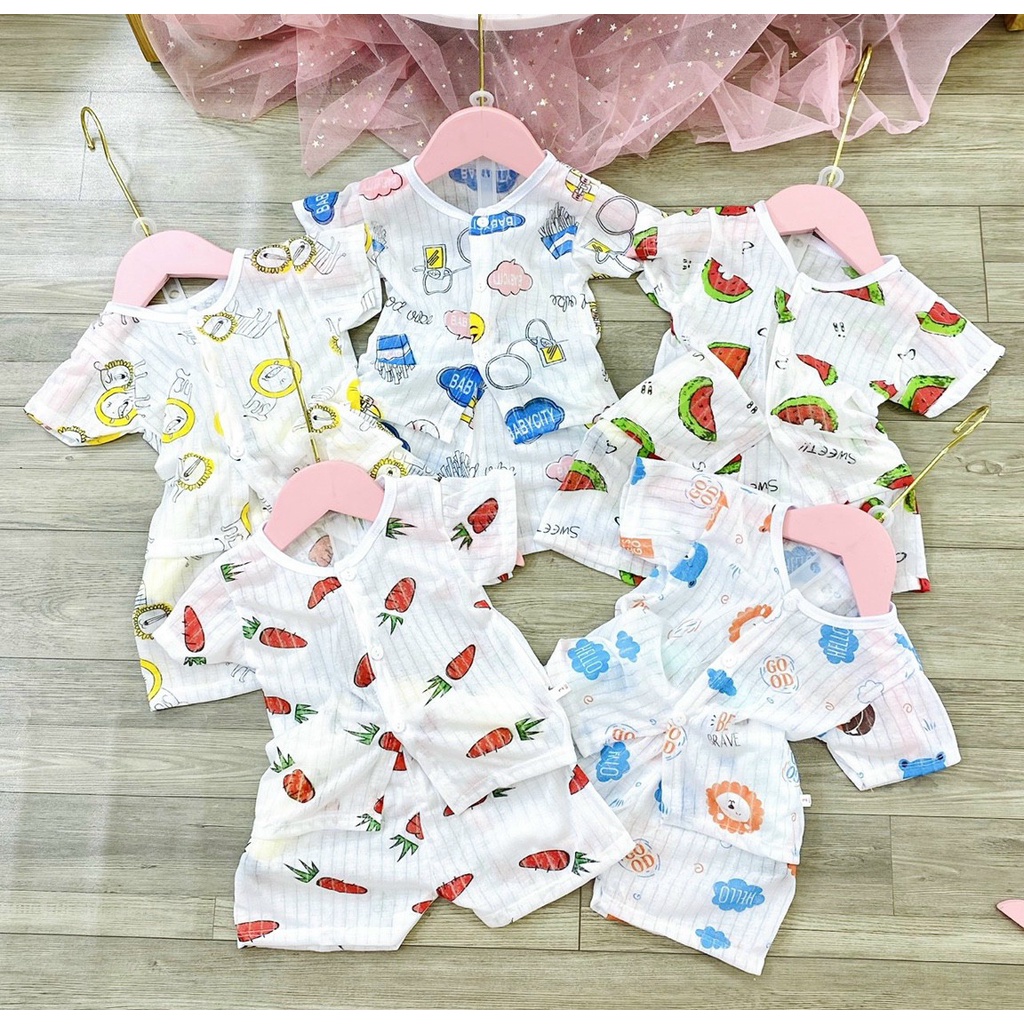 Đồ bộ cộc tay cho bé trai và bé gái chất cotton giấy AM219 , quần áo trẻ em cho bé sơ sinh đến 15kg