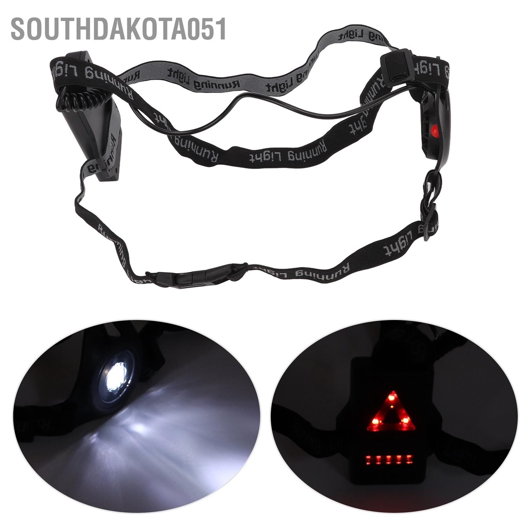 Southdakota051 Đèn LED đeo ngực chạy ban đêm 3 chế độ IP65 USB chống nước có thể sạc lại cho thao ngoài trời Cắm trại Chạy bộ Đi đường dài