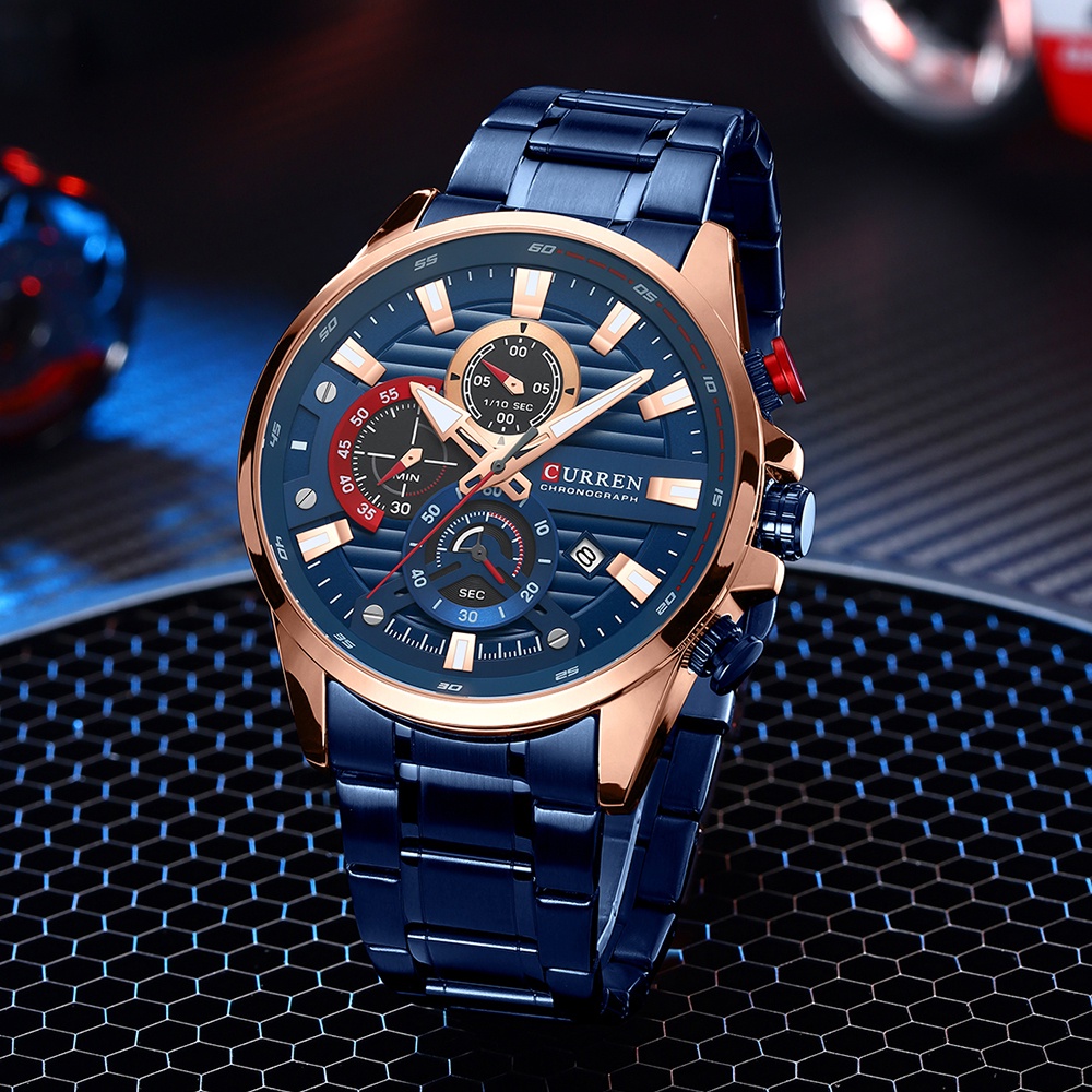 Đồng hồ CURREN 8415X bằng thép không gỉ thạch anh chống thấm nước đa chức năng phong cách thể thao thông thường