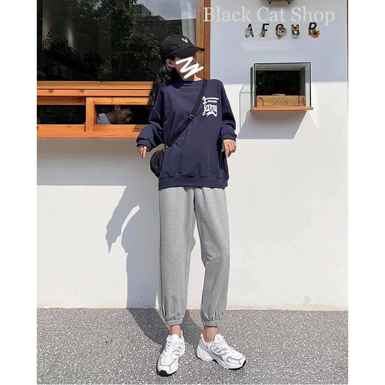 Quần Nỉ Bông Bo Gấu -Quần Jogger Trơn Unisex  Quần Thun Nỉ Dáng Rộng Ống Bo