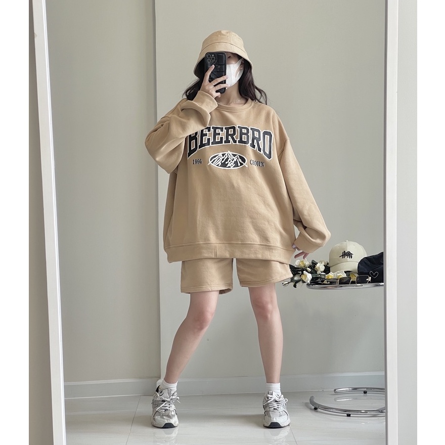 Set bộ Áo Sweater và quần short nỉ bông BEERBRO 1994 unisex nam nữ