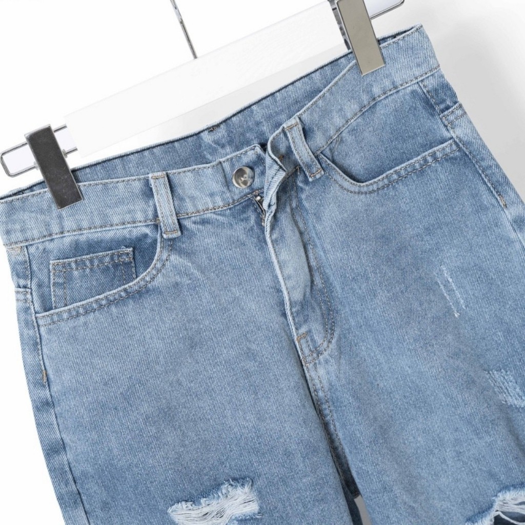 Quần baggy jean nữ ☘ Quần bò nữ lai tua rách gối có in họ tiết ASHIC thời trang Ulzzang năng động, cá tính MS2056