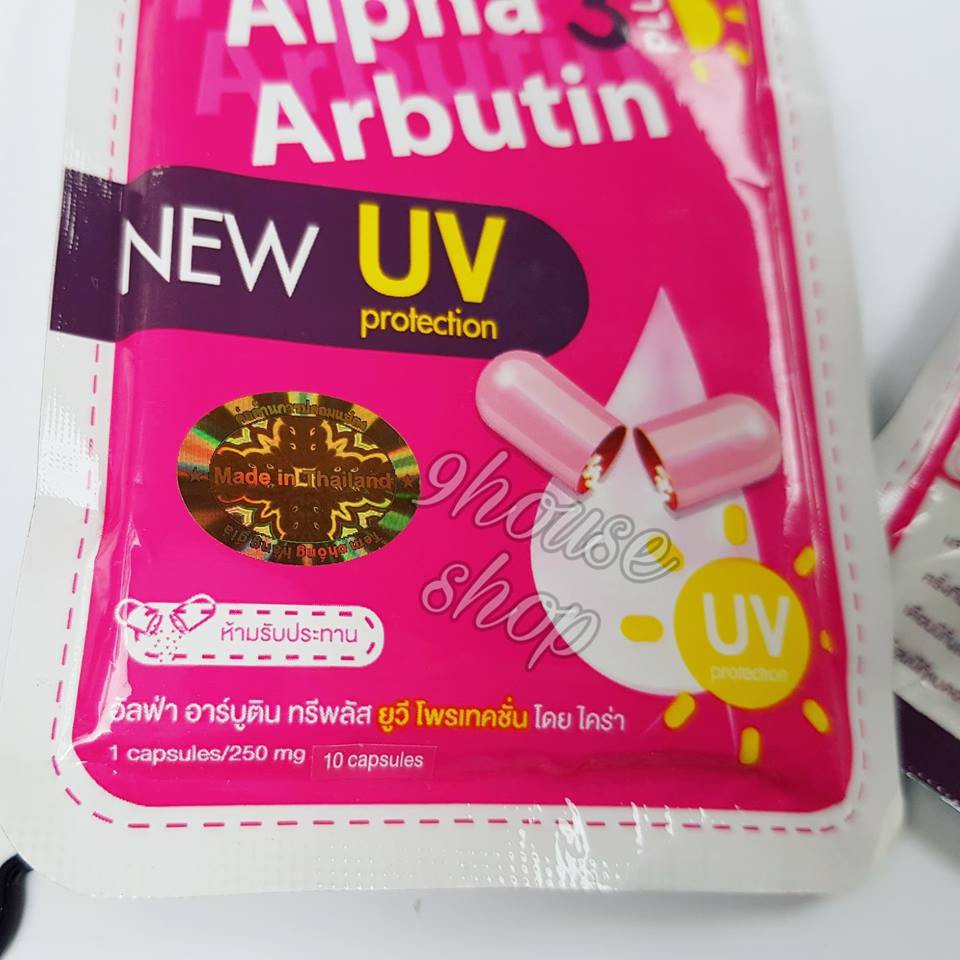 (HỒNG) 01 Gói Kích Trắng và Chống Nắng New UV Alpha Arbutin 3 Plus Thái Lan (vĩ 10v)