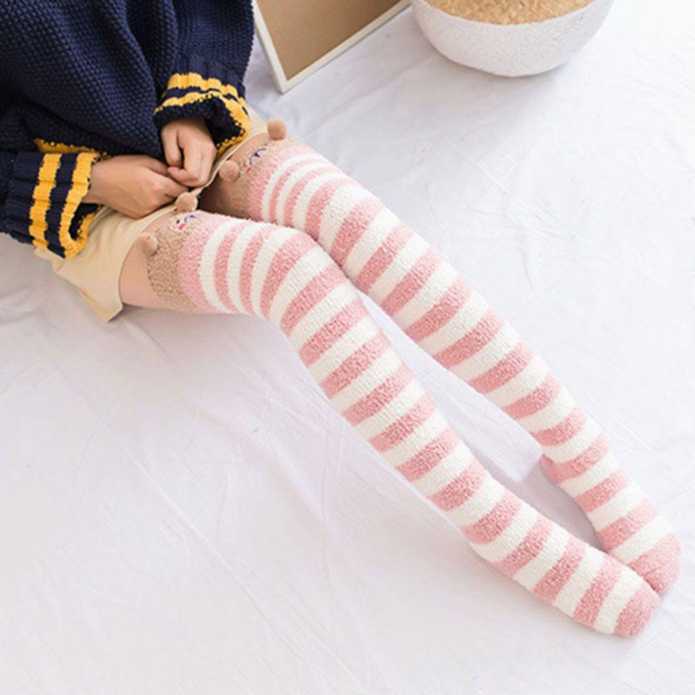 Vớ Giữ Ấm Họa Tiết Kẻ Sọc In Hình Động Vật Dễ Thương Phong Cách Nhật Bản