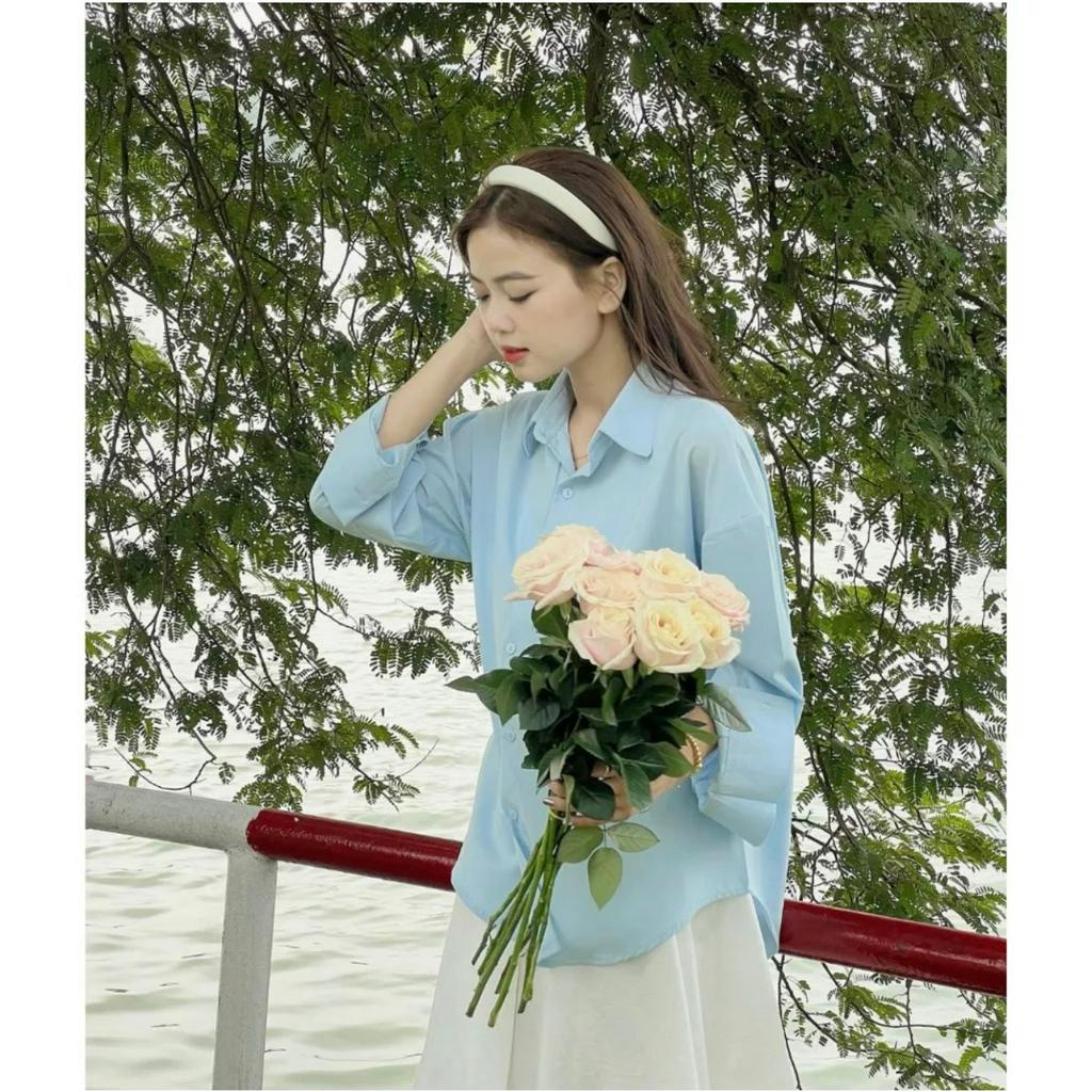 Áo sơ mi lụa form rộng dài tay tông màu pastel - áo sơ mi hot trend_23254