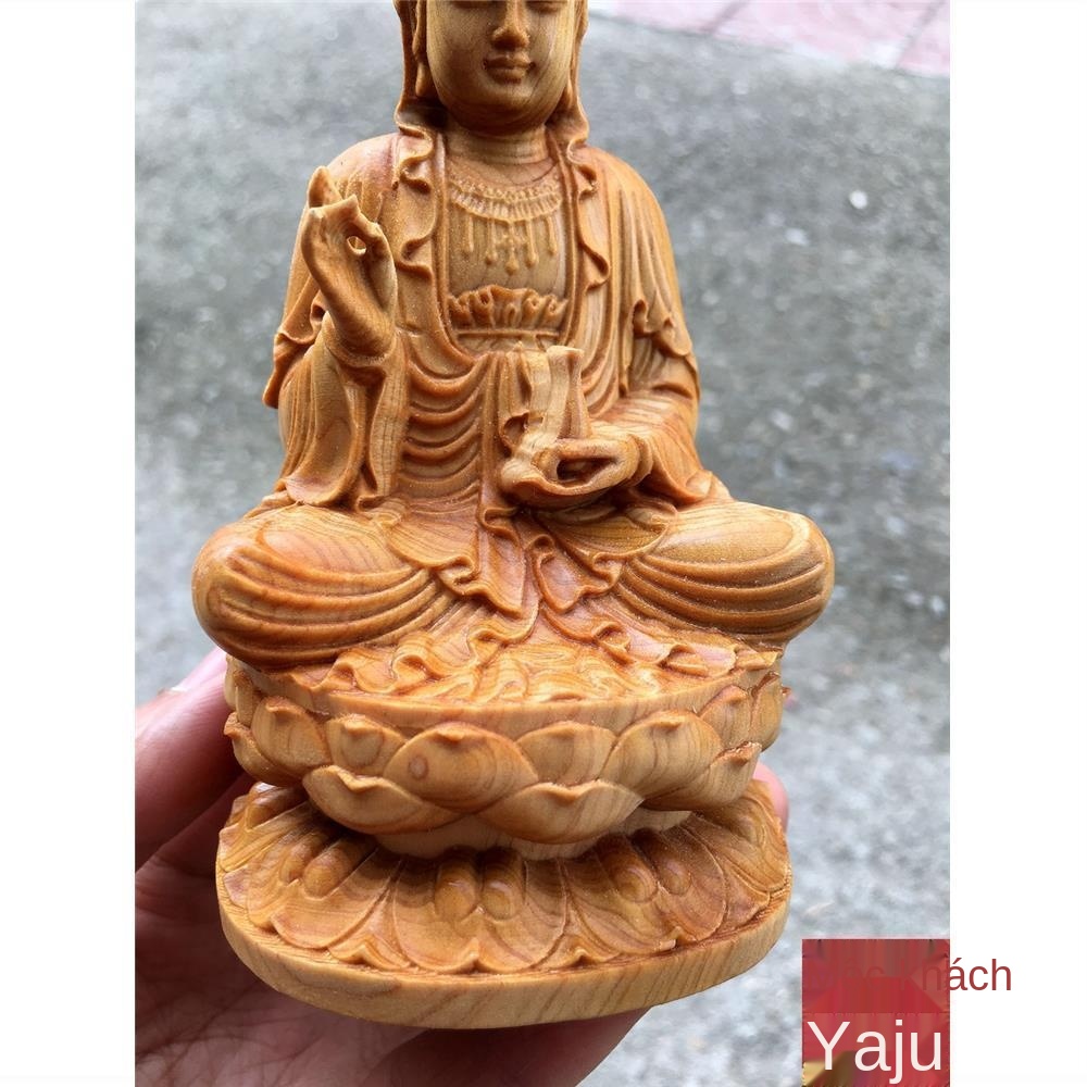♛☊Đồ trang trí tượng Phật Bà Quan Âm bằng gỗ hoàng dương Yabai, đồ thủ công chạm khắc gỗ tại nhà, tượng Bồ tát Quan Âm m