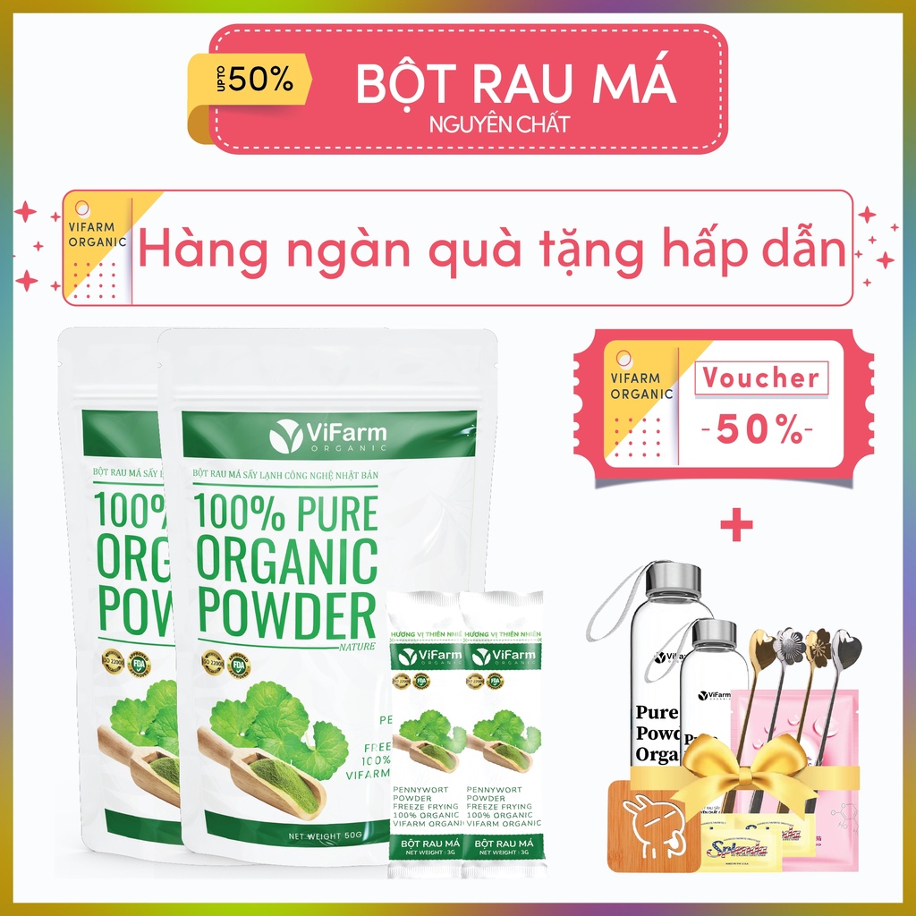 Bột Rau Má Nguyên Chất ViFarm 50Gram Organic 100%, Bột Rau Má Sấy Lạnh,Thanh Nhiệt