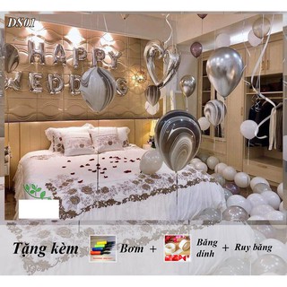 🍓FREESHIP🍓 SET BÓNG TRANG TRÍ PHÒNG CƯỚI, ĐÁM CƯỚI, PHÒNG TÂN HÔN TÔNG MÀU BẠC