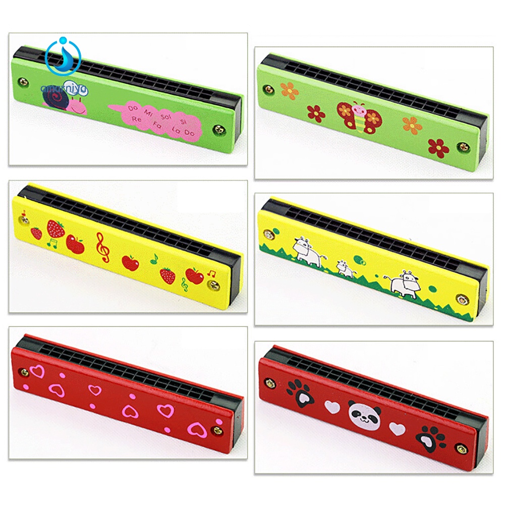 Kèn harmonica 16 lỗ bằng gỗ họa tiết độc đáo mang tính giáo dục sớm cho bé