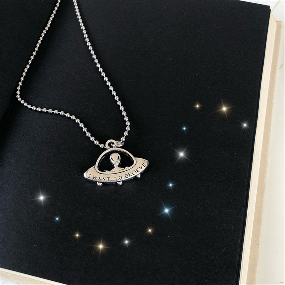 Men Women All-match Jumper Street Tide Alien Spaceship Pendant Chain Necklace Jewelery Gifts