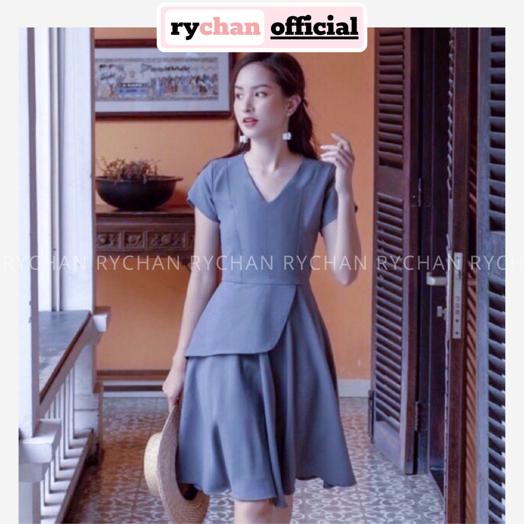 Đầm Nữ Công Sở Thiết Kế Cổ V Tà Lửng Tay Ngắn Thanh Lịch Độc Đáo Màu Xám [ẢNH THẬT CUỐI] - DX9921