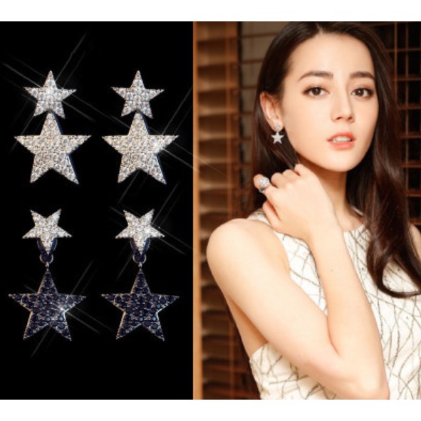 Khuyên tai song Sao hắc bạch sao kim xinh xắn