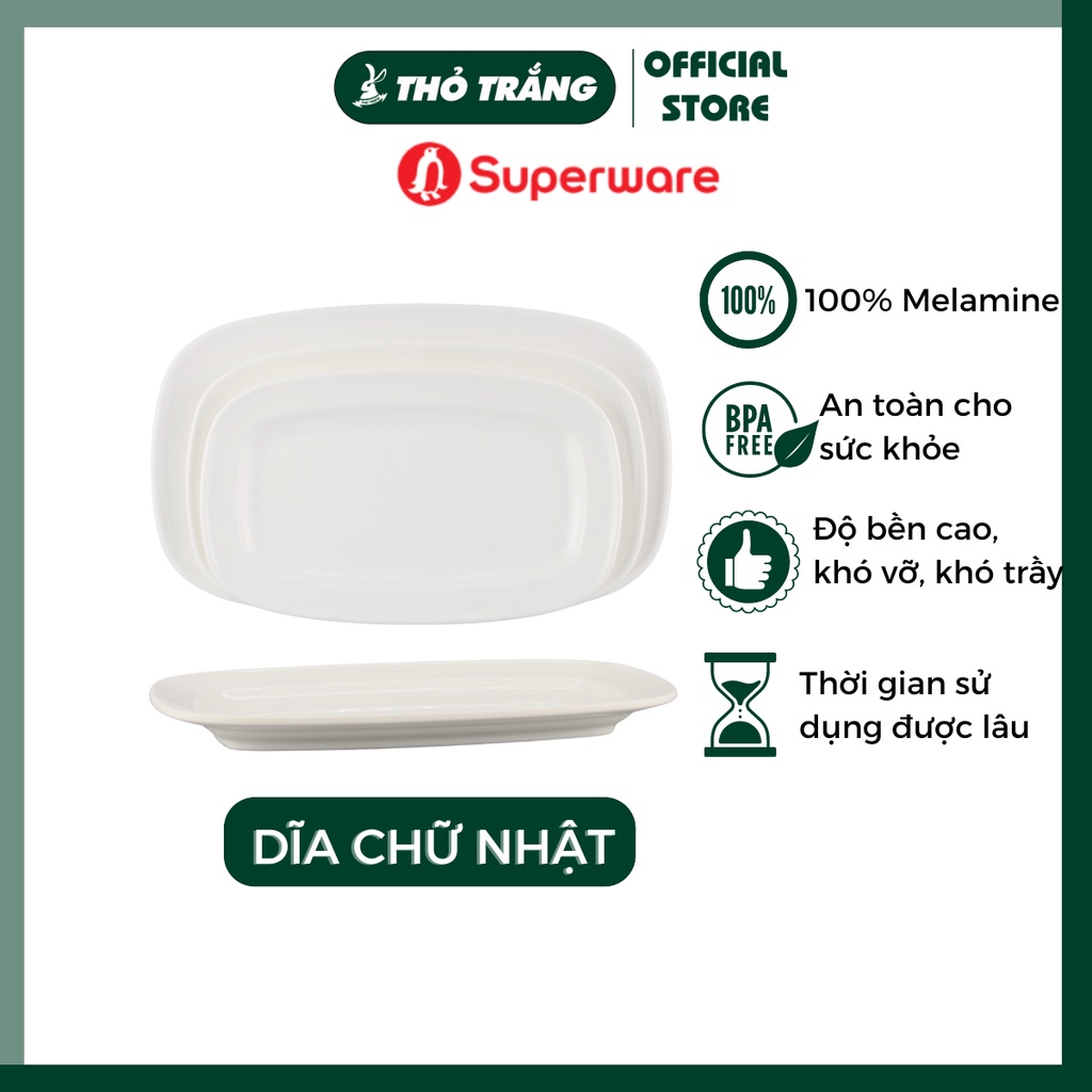Đĩa nhựa chữ nhật giả sứ cao cấp- Porceline