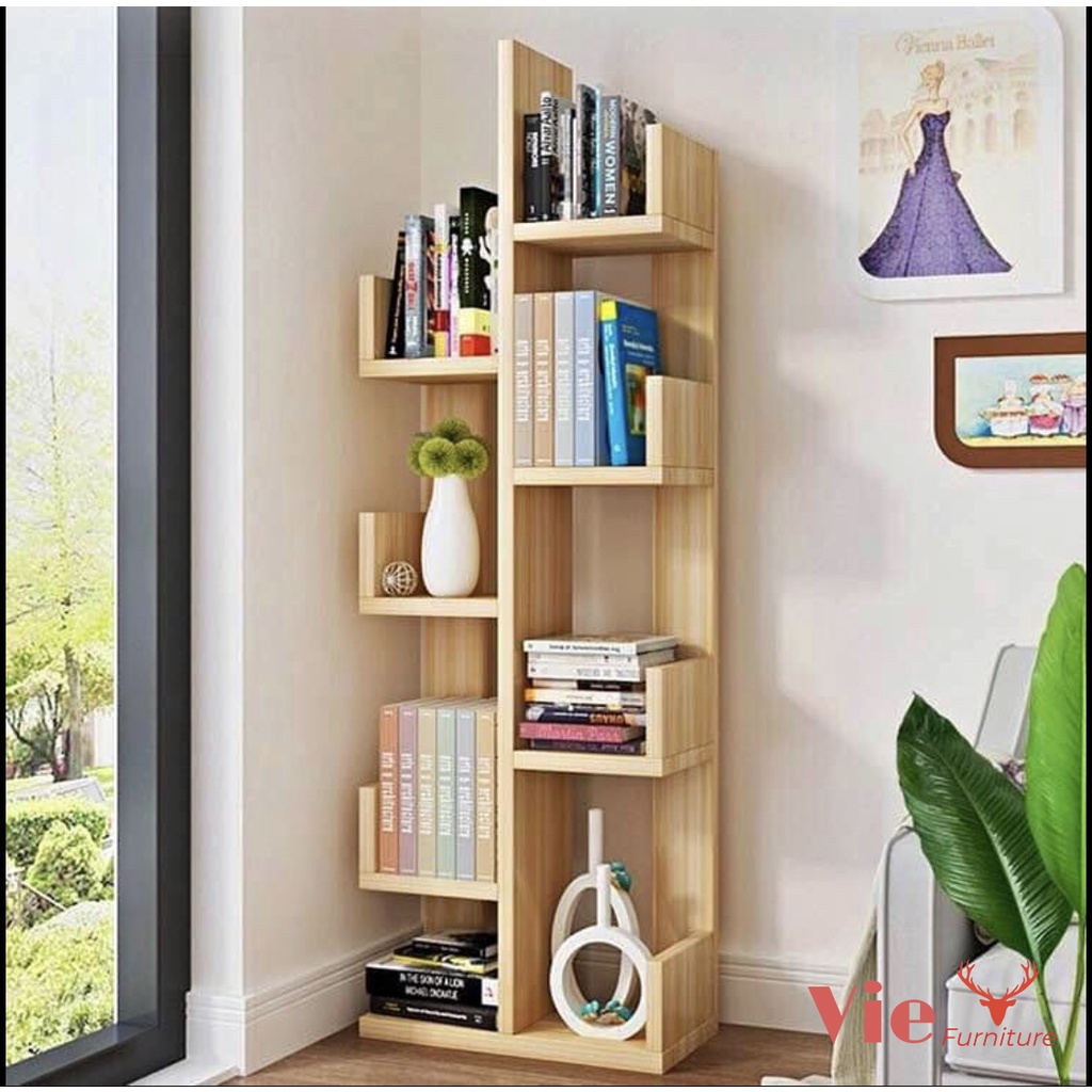 Kệ Sách Hình Xương Rồng - Giá Để Đồ Hình Cây Nghệ Thuật Gỗ MDF - Màu Vân Gỗ