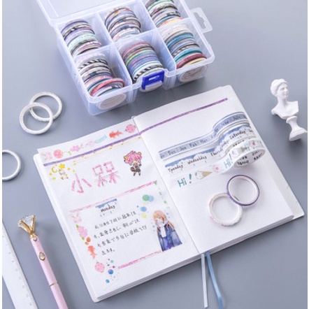 Washi Tape băng dính cute set 2-5 cuộn dùng trang trí sổ tay, album ảnh, scapbook