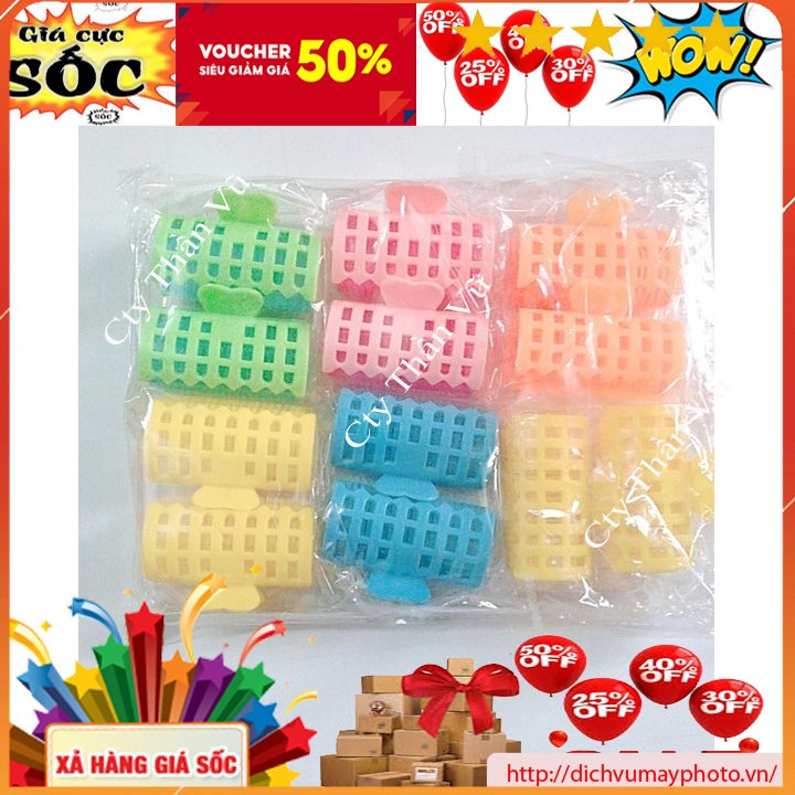 Lô cuốn tóc tự dính cỡ lớn+nhỏ đủ màu tạo nếp làm xoăn uốn phồng tạo kiểu