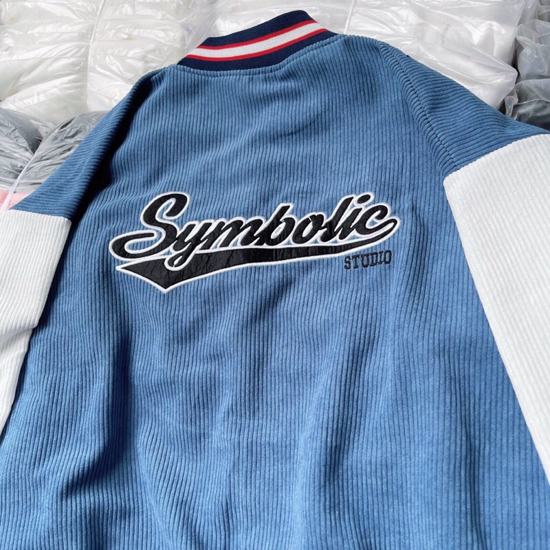 Áo khoác bomber chất nhung tăm unisex, Áo jacket varsity nhung nam nữ thêu chữ Symbolic