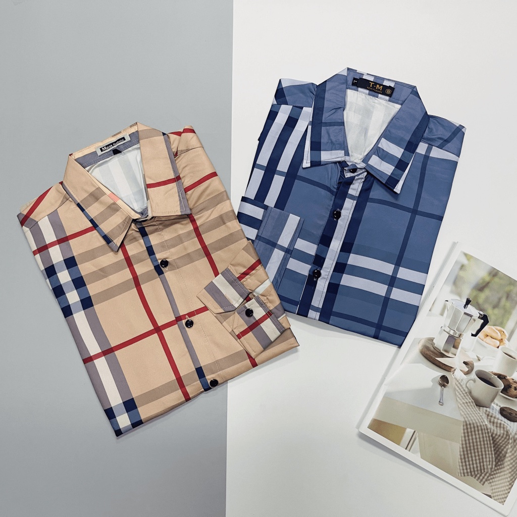 Áo Sơ Mi Nam Tay Dài Phối Sọc Caro 68, Vải Lụa Cao Cấp Phong Cách Sang Trọng [NEW UNISEX]