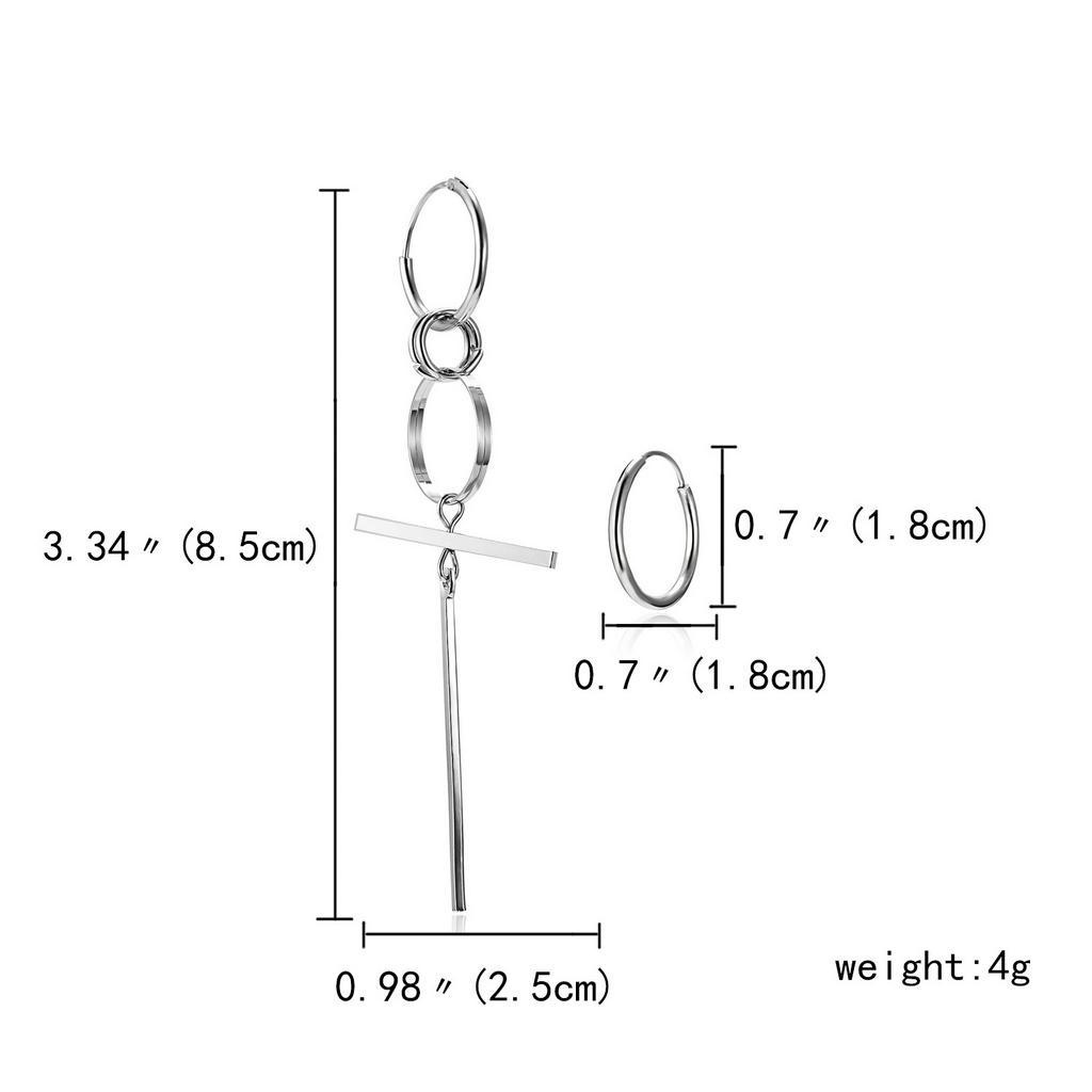 Bông tai RINHOO bằng thép titan dáng dài bất đối xứng phong cách Hàn Quốc thời trang cho nam nữ