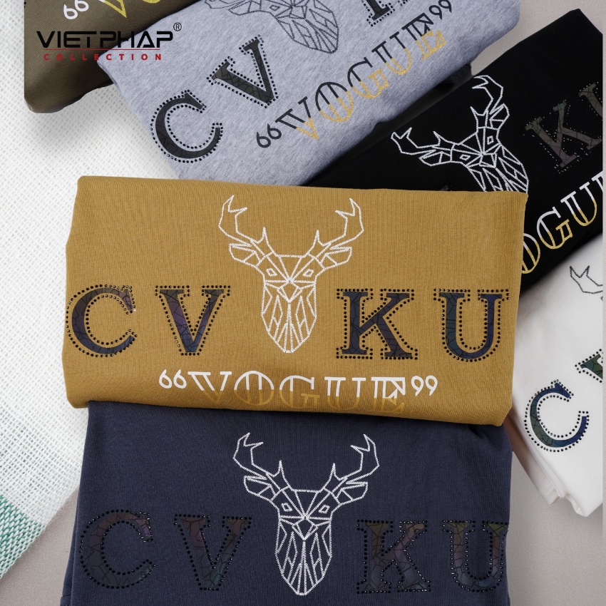 VIETPHAP Áo thun nam cổ tròn 7803 ngắn tay, in chữ, vải thun cotton cao cấp đẹp dày dặn, thoáng mát - Hàng Chính Hãng