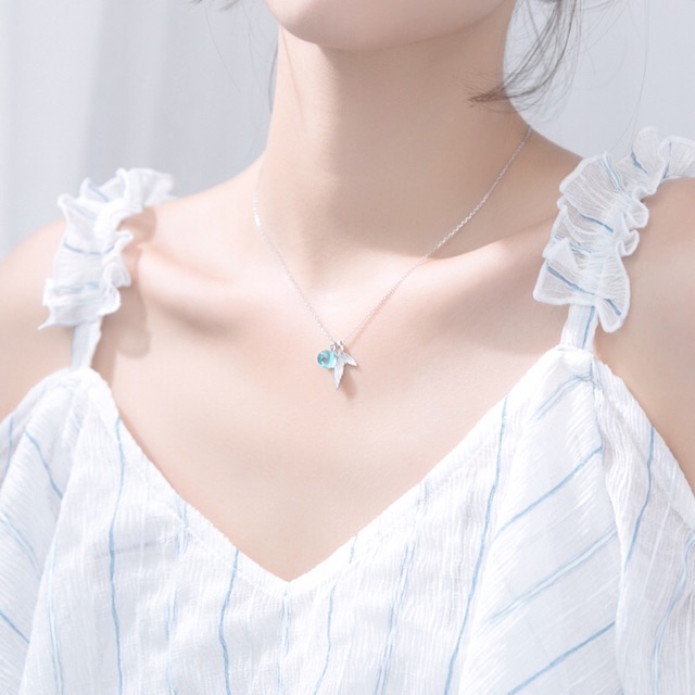 Dây chuyền bạc Ý s925 đuôi cá gắn đá xanh dương D4200 - AROCH Jewelry