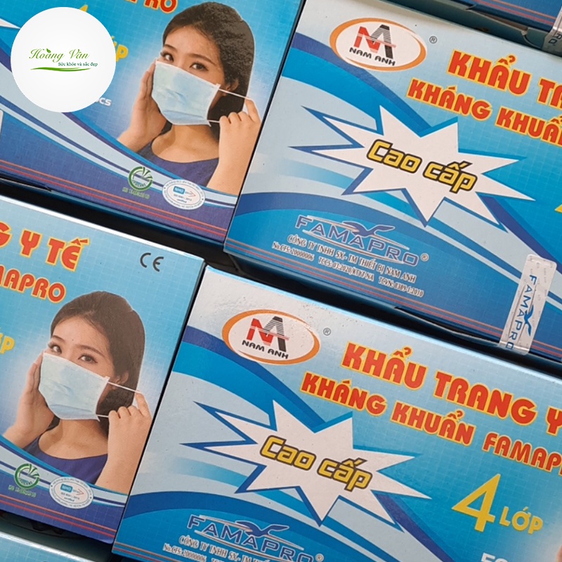 [Thùng 50 hộp] Khẩu trang y tế kháng khuẩn Famapro 4 lớp Nam Anh - Hộp 50 cái