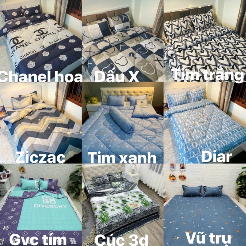 Bộ 1 Ga chun và 2 vỏ gối Cotton poly, chat chọn mẫu.